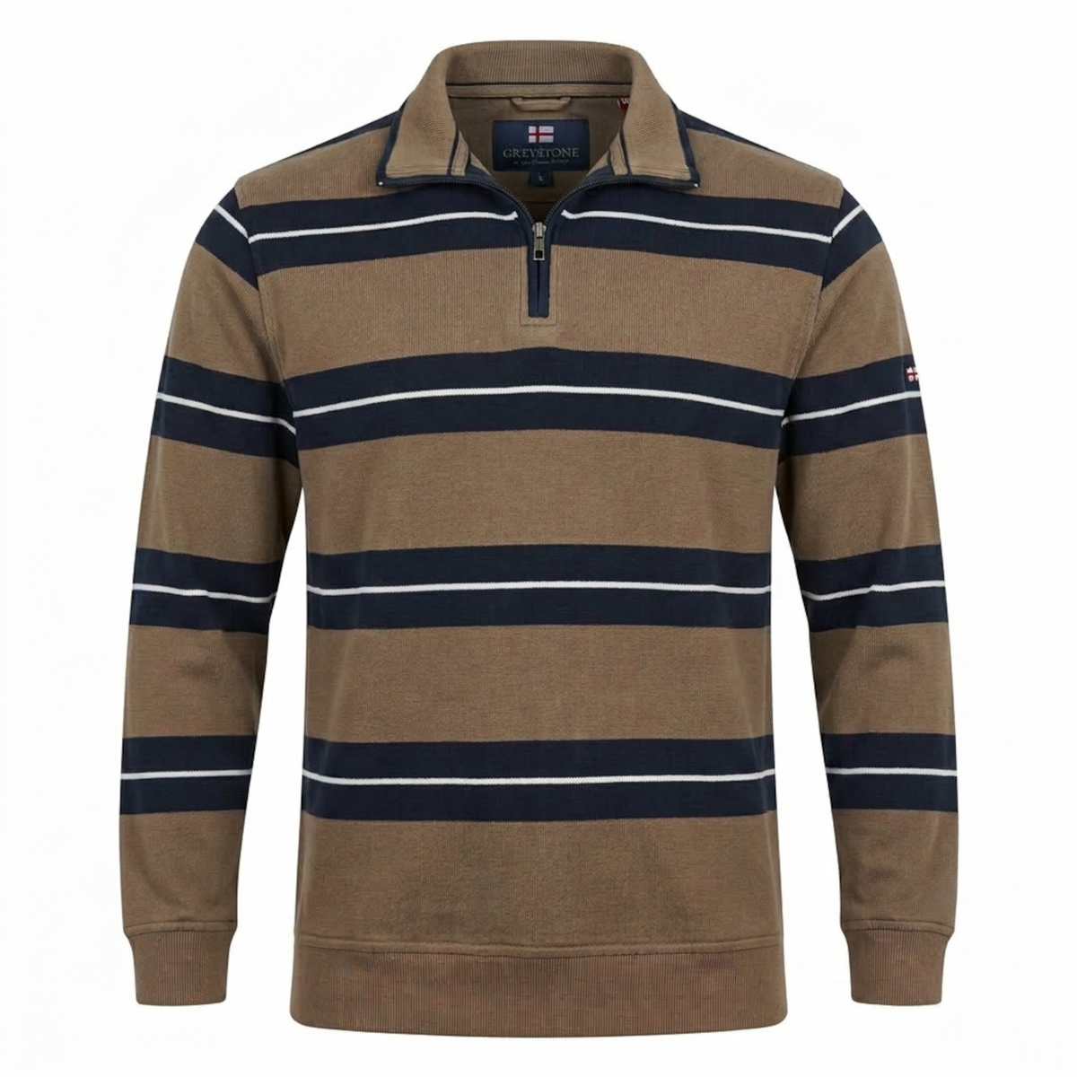 Greystone Troyer Sweatshirt SONDERANGEBOT 4XL Braun Blau gestreift