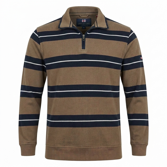 Greystone Troyer Sweatshirt SONDERANGEBOT 4XL Braun Blau gestreift