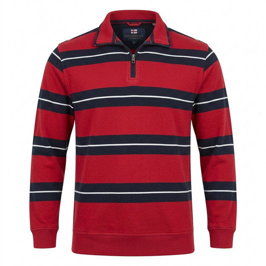 Greystone Troyer Sweatshirt SONDERANGEBOT 4XL Rot Navy gestreift
