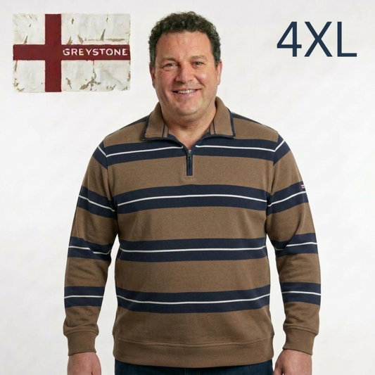 Greystone Troyer Sweatshirt SONDERANGEBOT 4XL Braun Blau gestreift