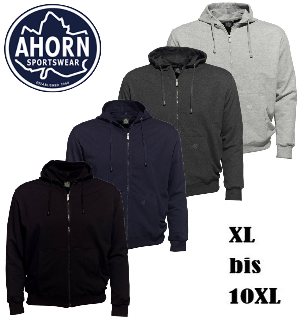 Ahorn Hoody-Jacke mit Reißverschluss und Kapuze