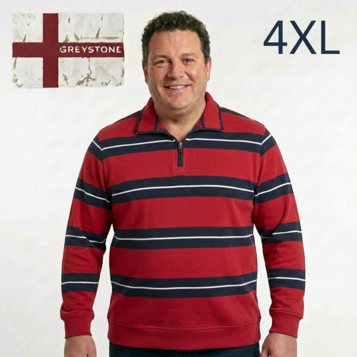 Greystone Troyer Sweatshirt SONDERANGEBOT 4XL Rot Navy gestreift